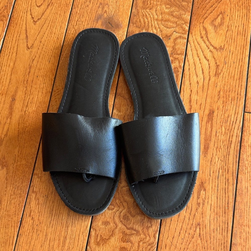 Madewell Black Leather Slide Sandals